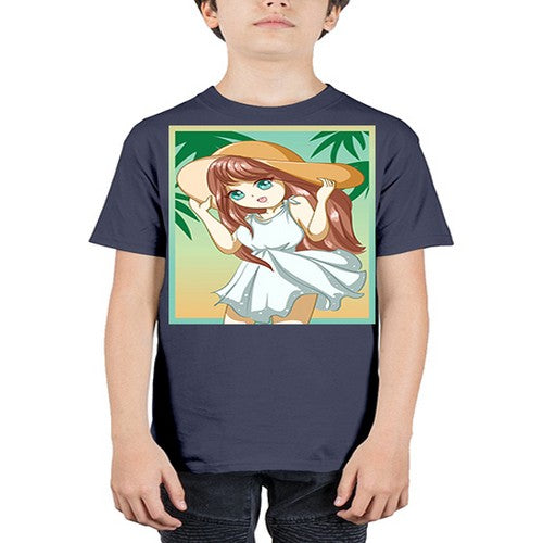 Cute and beautiful girl with white dress in beach at summer 162# - anime - Youth Tee Unisex