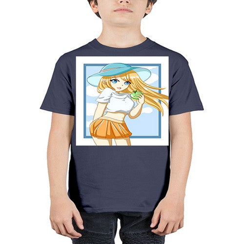 Cute and beautiful girl yellow hair with apple in the summer 158# - anime - Youth Tee Unisex