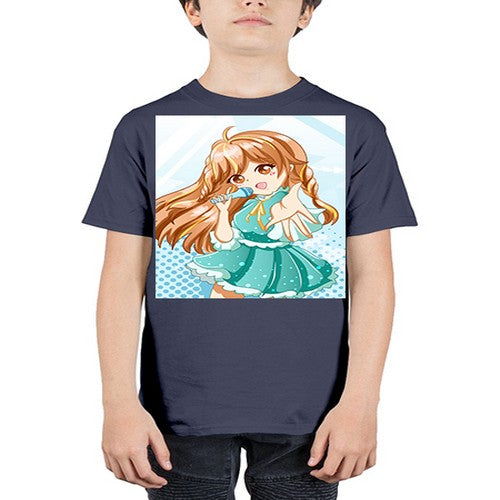 Cute and beautiful singer girl with green dress 163# - anime - Youth Tee Unisex