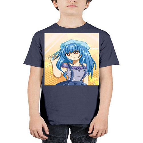 Cute and funny girl with blue hair in purple dress 83# - anime - Youth Tee Unisex
