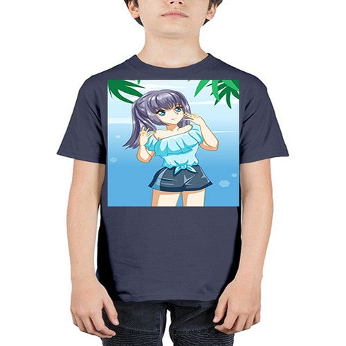 Cute and happy girl with blue shirt in summer 125# - anime - Youth Tee Unisex