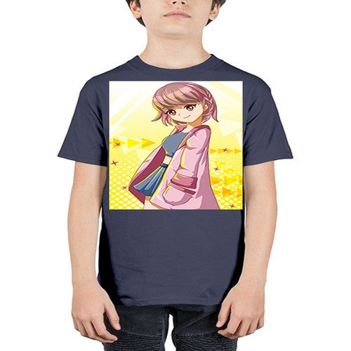 Cute and happy girl with pink coat 111# - anime - Youth Tee Unisex