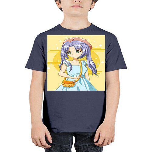 Cute and soft girl blue hair with blue dress in summer holiday 60# - anime - Youth Tee Unisex