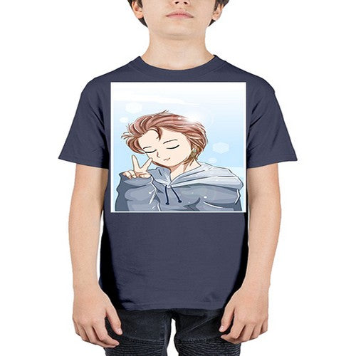 Cute boy brown hair with blue jacket 126# - anime - Youth Tee Unisex