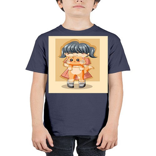 Cute girl with cat animal day 135# - anime - Youth Tee Unisex