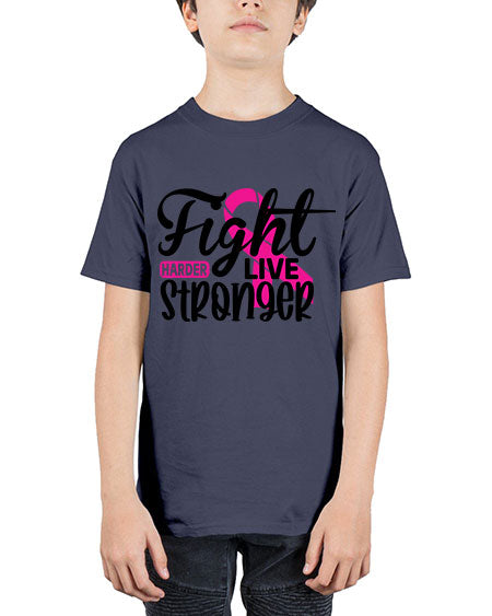 Fight Harder Live Stronger 27# - breast cancer - Youth Tee Unisex