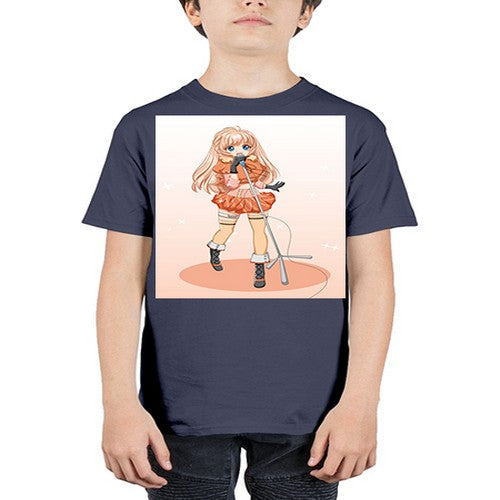 Happy and beautiful singer woman with microphone 160# - anime - Youth Tee Unisex