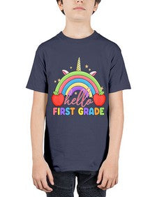 Hello first Grade Unicorn Rainbow 281# - first grade - Youth Tee Unisex