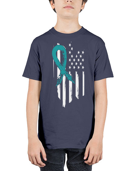 PTSD Teal Ribbon Distressed US 7# - PTSD - Youth Tee Unisex