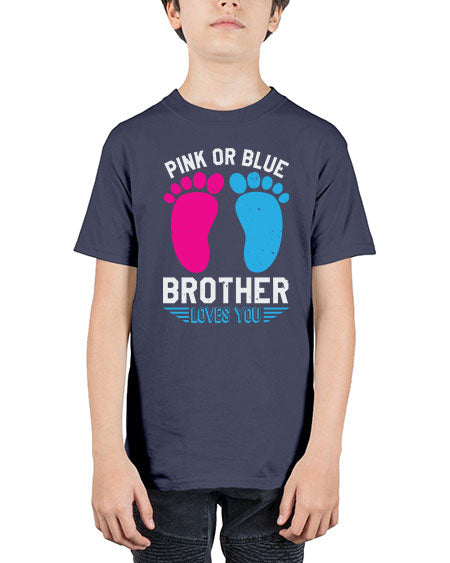 Pink or Blue brother loves you Style 185# - baby shower - Youth Tee Unisex