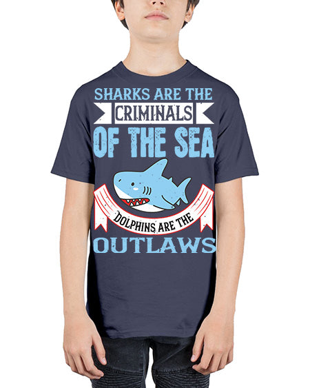 Sharks are the criminals of the sea Dolphins are the outlaws Style 32# - shark-fish - Youth Tee Unisex
