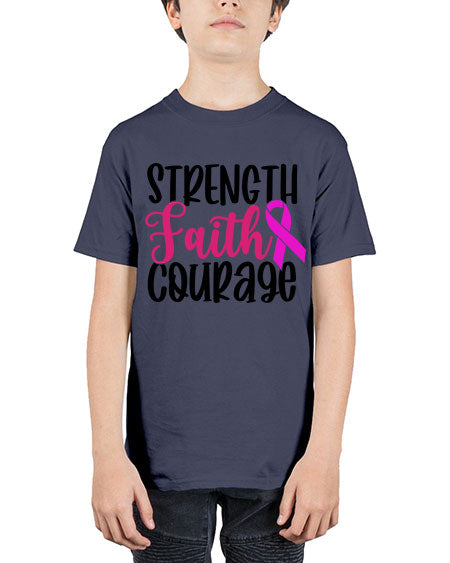 Strength Faith Courage 7# - breast cancer - Youth Tee Unisex