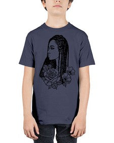 afro with flowers 70# - black girls or women - Youth Tee Unisex