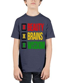 beauty brains wisdom 262# - black words and phrases - Youth Tee Unisex