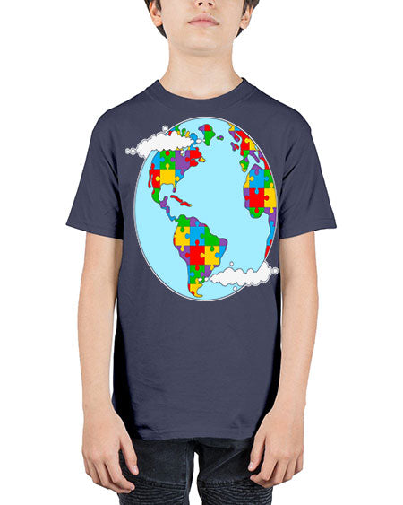 earth autism awareness heart puzzle 83# - autism - Youth Tee Unisex