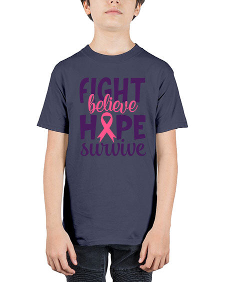 fight believe hope survive Style 13# - breast cancer - Youth Tee Unisex