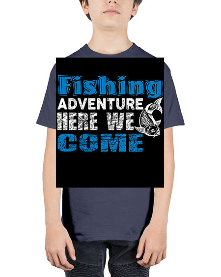 fishing adventure here we come png 52# - shark-fish - Youth Tee Unisex