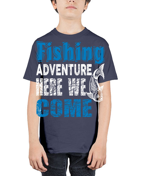 fishing adventure here we come png 79# - shark-fish - Youth Tee Unisex