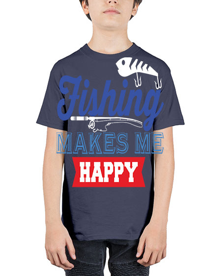 fishing makes me happy png 78# - shark-fish - Youth Tee Unisex