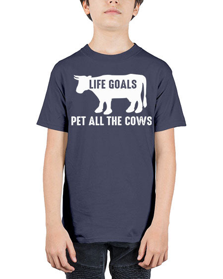 life goals pet all the cows - cow - Youth Tee Unisex