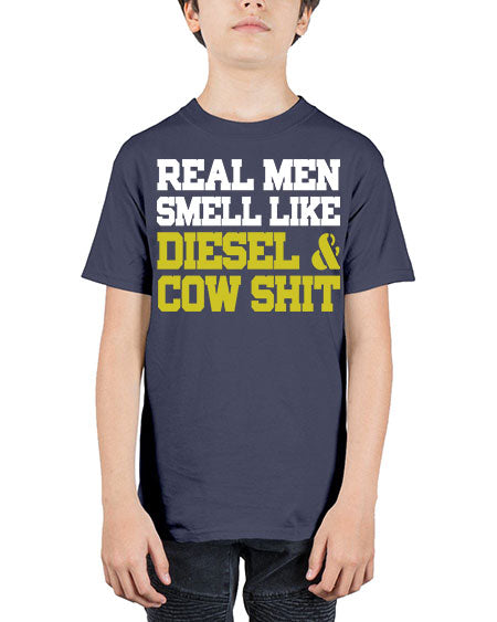 real men smell like diesel and cow poop - cow - Youth Tee Unisex