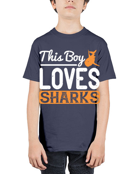 this boy loves sharks Style 14# - shark-fish - Youth Tee Unisex