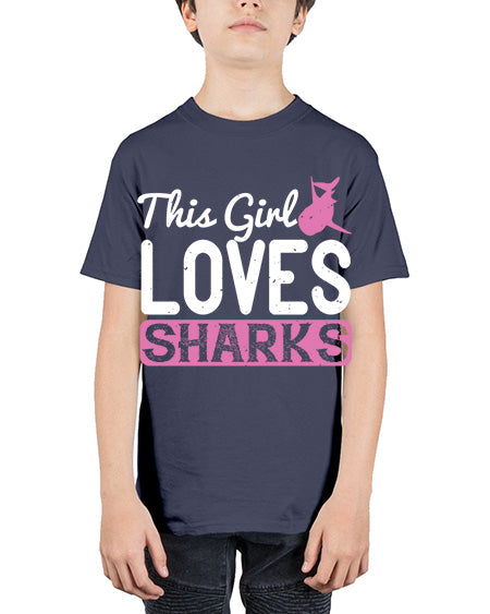 this girl loves sharks Style 12# - shark-fish - Youth Tee Unisex
