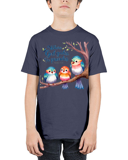 where god guides, he provides 77# - birds - Youth Tee Unisex