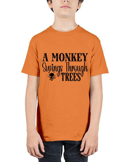 A monkey swings through trees  - monkey - Youth Tee Unisex