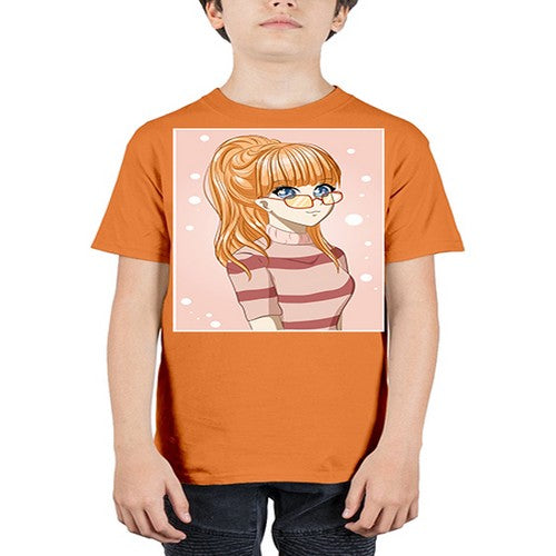 Beautiful and cool girl orange hair with glasses 105# - anime - Youth Tee Unisex
