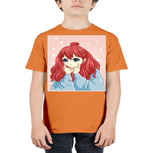 Beautiful and cute girl long red hair with jacket 150# - anime - Youth Tee Unisex