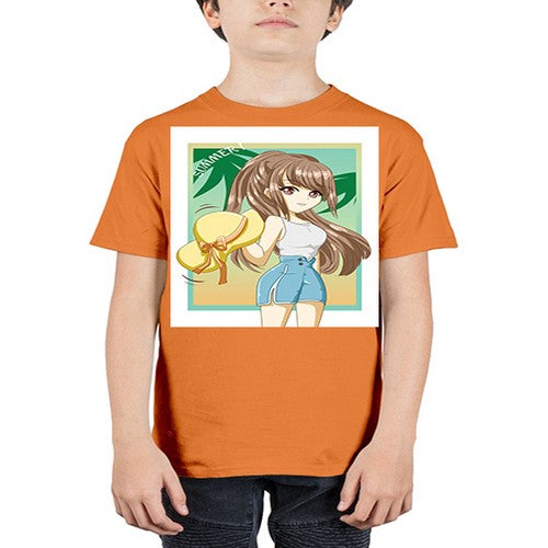Beautiful and cute girl with hat on the beach in the summer 154# - anime - Youth Tee Unisex