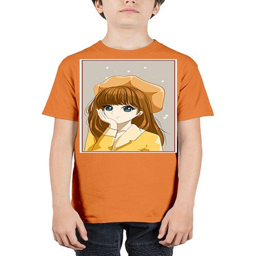 Beautiful and pretty girl brown long hair with yellow hat 128# - anime - Youth Tee Unisex