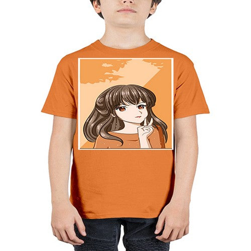 Beautiful and pretty girl long hair with orange background 100# - anime - Youth Tee Unisex