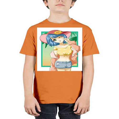Beautiful and sexy girl on the beach with cute hat in summer 1# - anime - Youth Tee Unisex