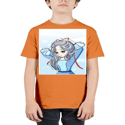 Beautiful princess silver hair with blue dress 120# - anime - Youth Tee Unisex