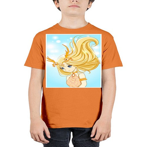 Beautiful queen with gold hair and gold horn crown 39# - anime - Youth Tee Unisex