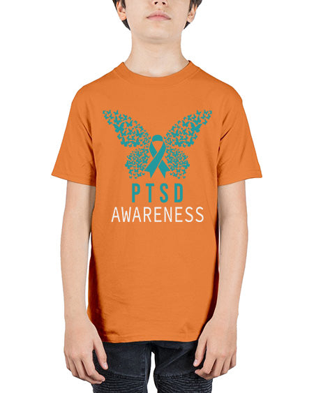 Butterfly PTSD Awareness Teal Ribbon 26# - PTSD - Youth Tee Unisex