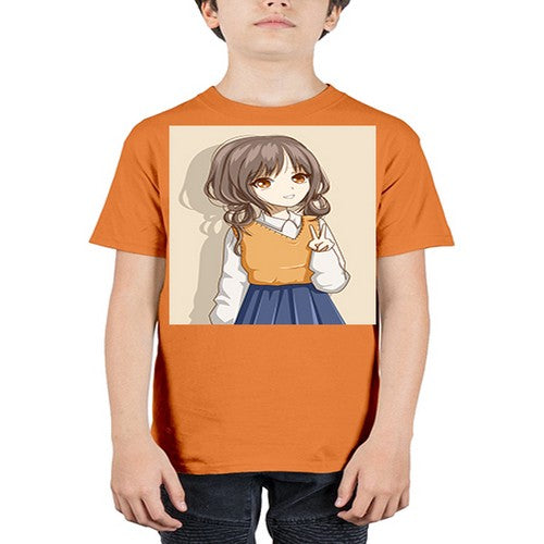 Cute and beautiful girl brown hair wearing uniform 71# - anime - Youth Tee Unisex