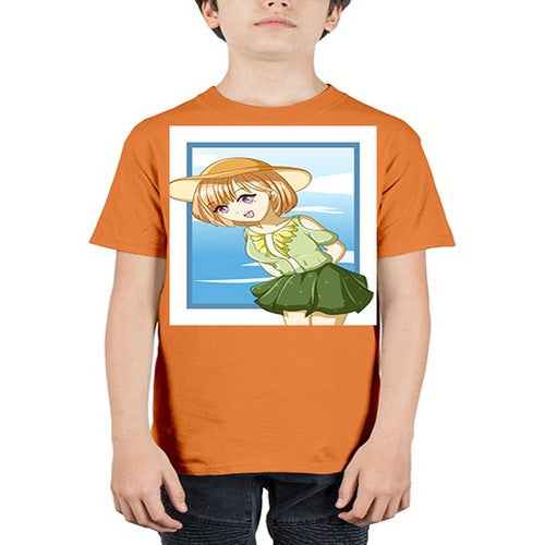 Cute and beautiful girl brown hair with green dress in the summer 159# - anime - Youth Tee Unisex