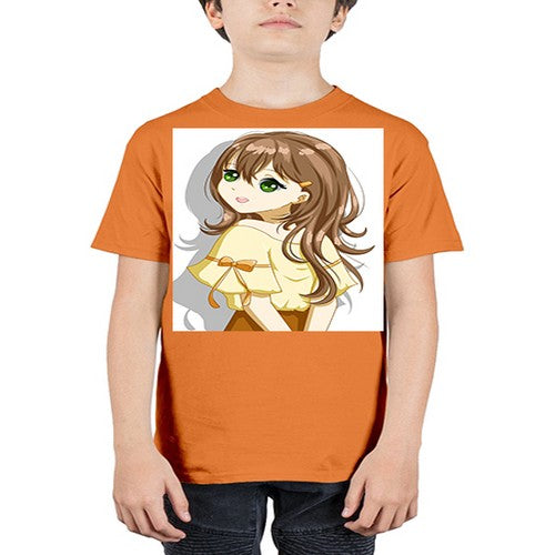Cute and beautiful girl brown hair with yellow blouse 69# - anime - Youth Tee Unisex