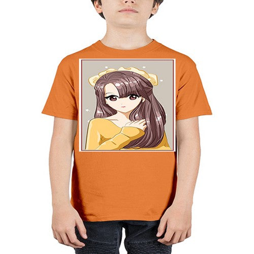 Cute and beautiful girl brown long hair and ribbon 136# - anime - Youth Tee Unisex