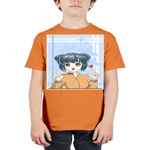 Cute and beautiful girl dark blue hair with love 74# - anime - Youth Tee Unisex