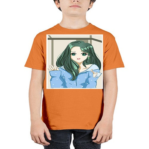 Cute and beautiful girl green long hair 134# - anime - Youth Tee Unisex