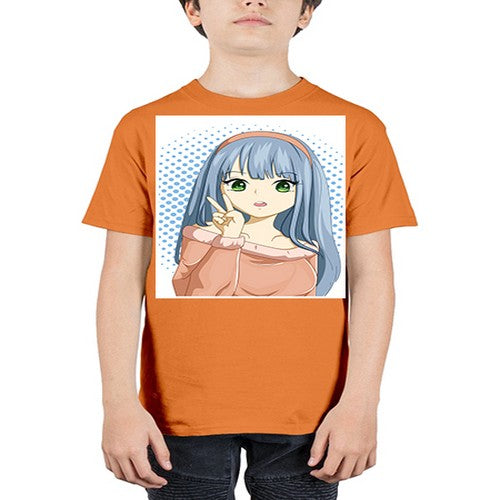 Cute and beautiful girl long blue hair 183# - anime - Youth Tee Unisex