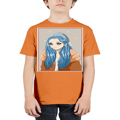 Cute and beautiful girl long blue hair in the winter 142# - anime - Youth Tee Unisex