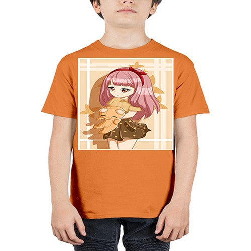 Cute and beautiful girl long pink hair with doll 9# - anime - Youth Tee Unisex