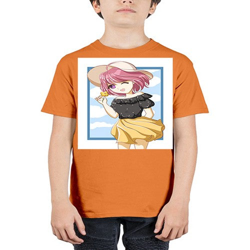 Cute and beautiful girl pink hair with hat in the summer 146# - anime - Youth Tee Unisex