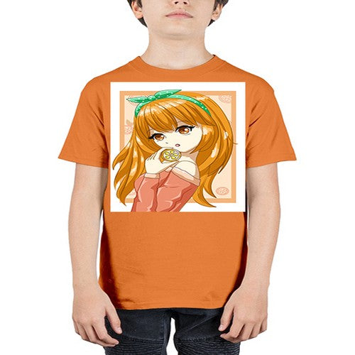 Cute and beautiful girl with orange in the summer 174# - anime - Youth Tee Unisex