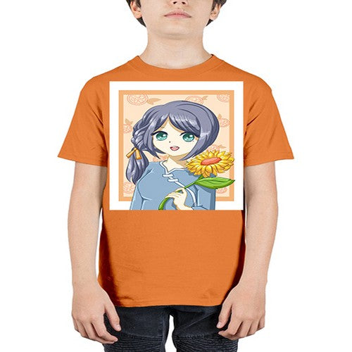Cute and beautiful girl with sunflower in the summer 165# - anime - Youth Tee Unisex